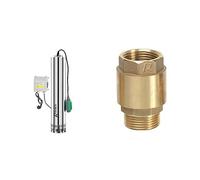 Ribiland 07366 - Pompe de Puits Profond - 750 Watts - En Inox - Débit Maxi 7800 l/h - Profondeur d'immersion Max 15 m & 02214 - Clapet Anti-Retour - En Laiton Or