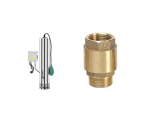 Ribiland 07366 - Pompe de Puits Profond - 750 Watts - En Inox - Débit Maxi 7800 l/h - Profondeur d'immersion Max 15 m & 02214 - Clapet Anti-Retour - En Laiton Or