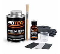 RIBTECH Kit de réparation PVC professionnel - Colle PVC 2 composants pour Zodiac, Paddle Surf, Kayak et Gonflables - Comprend des patchs, pinceau, gobelet, gants et lingette (125 ml)