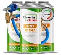Ricaria Clima - 3en1 R134a Kit Recharge Climatisation - 3X 235 g Gaz 3en1 avec Tuyau de Recharge - Kit avec Manomètre