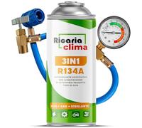 Ricaria Clima - 3en1 Remplaçant Fluide Réfrigérant R134a - 235 g Kit Recharge Climatisation Automobile avec Tuyau et Manomètre - ECO