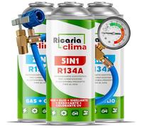 Ricaria Clima 5-en-1 - Recharge Climatisation Auto R134a 235 g + 2X R134a XL 235 g, Chaque Boîte avec Huile, Stop-Fuite, Traceur UV et Déshydratant - Lot avec Tuyau