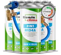 Ricaria Clima - Kit de 5 Pièces de Remplaçant de Gaz R134a avec Flexible - Réfrigérant Écologique - Non Toxique - Résistant à la Corrosion - Remplissage Facile et Sécurisé - 1585 G