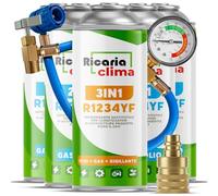 Ricaria Clima - Kit Recharge Climatisation R1234yf - 4X Gaz R1234yf avec Huile et Gaz R1234yf 3en1 - avec Tuyau de Recharge et Adaptateur AZ - 235 g par Bouteille