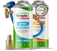 Ricaria Clima - Kit Recharge Climatisation R1234yf avec Gaz R1234yf 3en1 - 2X 235 g avec Tuyau, Manomètre et Adaptateur AZ - Climatisation Automobile - ECO