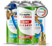 Ricaria Clima - Kit Recharge Climatisation R1234yf - Fluide Réfrigérant 5en1 XL avec Huile, Scellant, Colorant UV et Déshydratant + 2x Gaz de Remplacement R1234yf avec Huile 235 g, Adaptateur et Tuyau