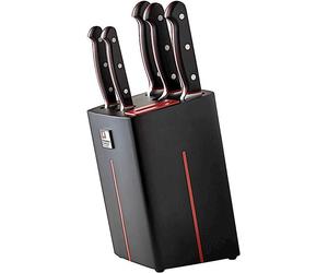 RICHARDSON SHEFFIELD Bloc à couteaux VELOCITY équipé 6 pièces noir/rouge, aiguiseur de couteaux intégré et set de couteaux de haute qualité, manches à triple rivets
