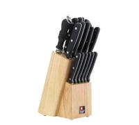 Richardson Sheffield Cucina bloc 15 pièces avec 6 couteaux à steak | Bloc 15 pièces : 6 couteaux à steak, ciseaux et fusil, lames acier inox 13C, manche POM noir 3 rivets, lavage à la main