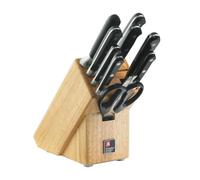 Richardson Sheffield V Sabatier Love Food - Bloc 9 couteaux de cuisine | Bloc 9 pièces couteaux, santoku, ciseaux et fusil, Lames 5Cr15MoV, Manche ABS noir 3 rivets, Bloc 22 x 19 x 10 cm