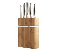 Richardson SHEFFILED - Bloc avec 5 Couteaux de Cuisine : Office, utile, Chef, découper et Pain - Forme - Acier 13 C Finition Manche Toucher sensitif Tout INOX - 18 x 7.5 x 18 cm - INOX/Bois