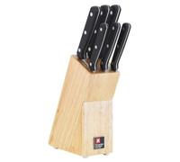 RICHARDSON SHEFFILED - Bloc avec 6 couteaux de cuisine : Office, steak, utile, chef, découper et pain - Cucina - Acier 13 C finition satinée manche POM 3 rivets - 19.5 x 17.5 x 7 cm - Noir/Bois