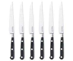 RICHARDSON SHEFFILED - Coffret 6 couteaux steak lame lisse - Sabatier Trompette - Acier MoV finition satinée manche ABS et rivets acier - 23 cm (lame 10 cm) - Noir