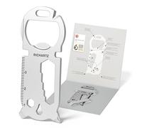 RICHARTZ Key Tool 16+ Porte-clés multifonction 16 fonctions pratiques en acier inoxydable mat de qualité supérieure avec emballage et description des fonctions