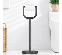 RicheMake Porte Papier Toilette sur Pied Noir Mat - Base Lourde 1,4kg | Socle lesté 1,4kg anti-bascule avec patin EVA, inox anti-rouille, bras pivotant 90°, montage sans outil, compatible XXL.