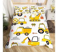 richhome Cartoon Cars Housse de Couette 220x240cm Construction pour Enfants Literie Set Boys Equipment Car Parure de Lit Cartoon Respirant Jaune Voiture excavatrice Tracteur