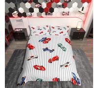 richhome disparus Racing Housse de Couette 140x200cm Voiture de Sport extrême Parure de Lit Racing Suit Blanc Gris matelassé Literie Set Enfants garçons Filles Microfibre
