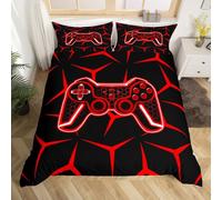 richhome Homemissing Gamer Housse de Couette 220x240cm Gaming Parure de Lit pour Enfants Contrôleur de Jeu Literie Set Gamepad Géométrique Décor de Chambre Rouge 3 pièces