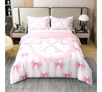 richhome Housse De Couette 140x200cm Coton Rose Noeud Papillon Parure de Lit Rose Blanc Striped Noeud Papillons Ensemble Literie Lettre X Parure de Lit avec Fermeture Éclair Douce
