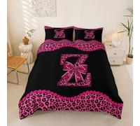 richhome Housse de Couette 140x200cm Gépard Noeud Papillon Parure de Lit Léopard Coquette Noeud Papillon Set Housse Couette avec 1 Taie d'oreiller 65x65 cm Personnalisé Lettre Z Douce 2 Pièces