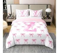 richhome Housse De Couette 140x200cm Mignon Rose Noeud Papillon Parure de Lit 1 Personne Ribbon Noeud Papillon Knot Set Housse Couette Personnalisé Lettre Z avec Fermeture Éclair 100% Coton