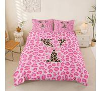 richhome Housse de Couette 140x200cm Rose Léopard Imprimer Parure de Lit 1 Personne Lettre Letter Y Set Housse Couette Gépard Noeud Papillonknot avec Fermeture Éclair Microfibre