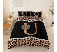 richhome Housse de Couette 200x200cm Brun Gépard Noeud Papillon Parure de Lit Coquette Noeud Papillonknot Set Housse Couette avec 2 Taies d'oreiller 65x65 cm Lettre Letter U Douce 3 Pièces