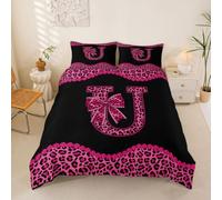 richhome Housse de Couette 200x200cm Gépard Noeud Papillon Parure de Lit Microfibre Léopard Coquette Noeud Papillon Ensemble Literie Personnalisé Lettre U avec Fermeture Éclair Douce