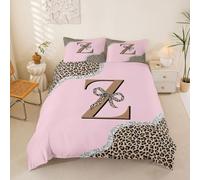 richhome Housse de Couette 220x240cm Brun Léopard Imprimer Parure de Lit 3 Pièces Glitter Diamond Ensembles Housses Couette Lettre Letter Z Parure de Lit avec 2 Taies d'oreiller