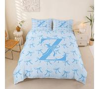 richhome Housse de Couette 220x240cm Mignon Bleu Noeud Papillon Parure de Lit 3 Pièces Ribbon Noeud Papillon Knot Ensembles Housses Couette Personnalisé Lettre Z Parure de Lit avec 2 Taies d'oreiller