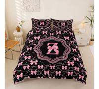richhome Housse de Couette 220x240cm Rose Noeud Papillonknot Parure de Lit Microfibre Rayures Noeud Papillon Ensemble Literie Personnalisé Lettre Letter Z avec Fermeture Éclair Douce
