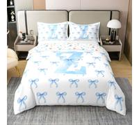 richhome Housse De Couette 240x260cm Bleu Noeud Papillon Parure de Lit 100% Coton Personnalisé Lettre Z Housse Couette avec 2 Taies d'oreiller 65x65 cm Ribbon Noeud Papillon Knot Douce 3 Pièces