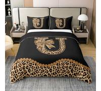 richhome Housse De Couette 240x260cm Coton Gépard Noeud Papillon Parure de Lit 3 Pièces Léopard Coquette Noeud Papillon Ensembles Housses Couette Personnalisé Lettre U Parure de Lit