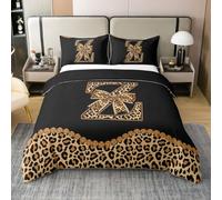 richhome Housse De Couette 240x260cm Gépard Noeud Papillon Parure de Lit 2 Personnes Léopard Coquette Noeud Papillon Set Housse Couette Personnalisé Lettre Z avec Fermeture Éclair 100% Coton