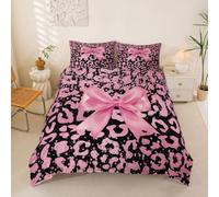 richhome Housse de Couette 240x260cm Gépard Noeud Papillonknot Parure de Lit Microfibre Léopard Imprimer Noeud Papillon Ensemble Literie Coquette Papillons avec Fermeture Éclair Douce