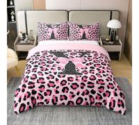 richhome Housse De Couette 240x260cm Rose Noir Léopard Parure de Lit 100% Coton Lettre Letter Y Housse Couette avec 2 Taies d'oreiller 65x65 cm Coquette Noeud Papillon Douce 3 Pièces