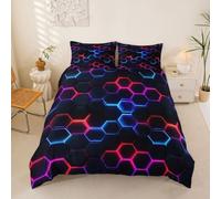 richhome Housse de Couette 240x260cm Ruche Parure de Lit 2 Personnes Géométrique Neon Lights Set Housse Couette Orange Bleu Rose avec Fermeture Éclair Microfibre