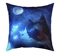 richhome Housse de coussin motif chat rêveur 61 x 61 cm, bleu, motif papillon sauvage, galaxie étoilée, lune pour enfants, adolescents et adultes, animal mignon pour pendaison de crémaillère