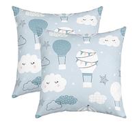 richhome Lot de 2 housses de coussin carrées réversibles mignonnes et montgolfières pour enfants, motif dessin animé, ciel, nuage, étoiles, graffiti dessiné à la main, pour garçons et filles, 45,7 x