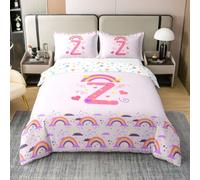 richhome Parure de Lit 140x200cm Mignon Violet Arc-en-Ciel Housse De Couette 100% Coton Personnalisé Lettre Z Parure de Lit 1 Personne Heart Ensembles Housses Couette avec 1 Taie d'oreiller