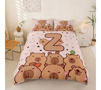 richhome Parure de Lit 200x200cm Drôle Capybaras Ensembles De Housses Couette Dessin Animé Capybara Housse Couette Microfibre Lettre Letter Z Parure de Lit 2 Personnes avec 2 Taies d'oreiller