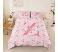 richhome Parure de Lit 200x200cm Mignon Rose Noeud Papillon Ensembles De Housses Couette Ribbon Noeud Papillon Knot Housse Couette Microfibre Personnalisé Lettre Z Parure de Lit 2 Personnes
