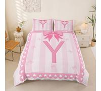richhome Parure de Lit 240x260cm Kawaii Rose Noeud Papillon Ensembles De Housses Couette Cadeaux Housse Couette Personnalisé Lettre Letter Y Parure de Lit 2 Personnes avec 2 Taies d'oreiller