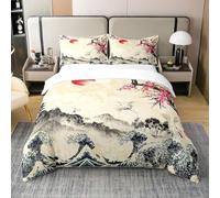richhome Porte de Style Japonais Parure de Lit Fleur de Sakura Parure de Lit 100% Coton Housse de Couette 240x260cm Branches de Fleur botanique Traditionnelle Ensemble de literie Blanc Rose