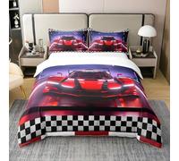 richhome Race Car 100% Coton Parure de Lit Cool Speed Race Car Ensemble de literie Enfants garçons Filles Maison Automobile Sport extrême Housse de Couette 200x200cm Grille Noire Blanche