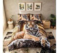 richhome Tigre Housse de Couette 220x240cm Safari Tigre Parure de Lit pour Enfants Garçons Animaux Sauvages Literie Set Couverture de Couette en Microfibre Douce Parure de Lit