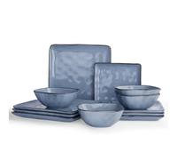 Richmount Ocean Service de table en faïence pour 4 personnes, 12 pièces, set d'assiettes carrées, service combiné avec vernis réactif, service de table résistant aux rayures, Bleu