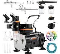RICHRICH Compresseur Aérographe Professionnel Kit Aérographe Complet Double Action Pistolet Aérographe 0,2/0,3/0,8mm Pression Débit Élevés Coffret Décoration Pâtisserie Tatouage Ongle Maquillage