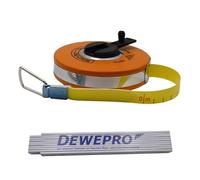 Richter Mètre ruban en fibre de verre 30 m - Largeur 16 mm, ruban en tissu jaune avec graduation en cm dans une capsule plate robuste avec revêtement en plastique - Début A - Mètre pliant DEWEPRO 2 m