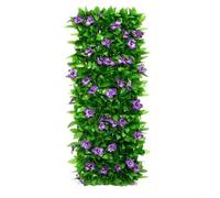 RichVibe Clôture artificielle extensible avec fleurs violettes et feuilles vertes - Paravent télescopique décoratif en bois pour jardin, cour, balcon