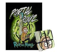 RICK AND MORTY Plaid Polaire, Plaid Canapé en Polaire 150 x 130 cm Couverture Lit Canapé Accessoire Officiel (Noir/Vert)